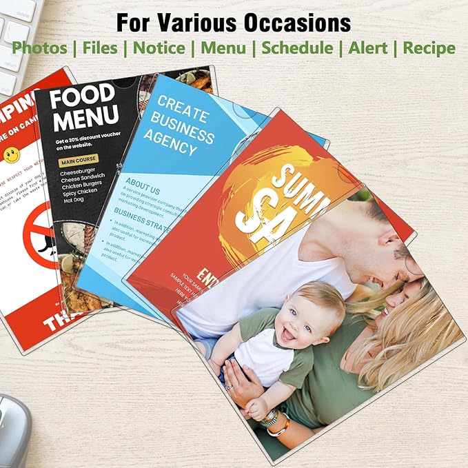 2 Pcs Wall Sign Holder 8.5"x11" Magnetic Sign Holder, Rigid Print Protectors with Magnet Strips and Adhesive Strips, Wall Mount Plastic Paper Holder for Office Store Home Window Display (Clear)