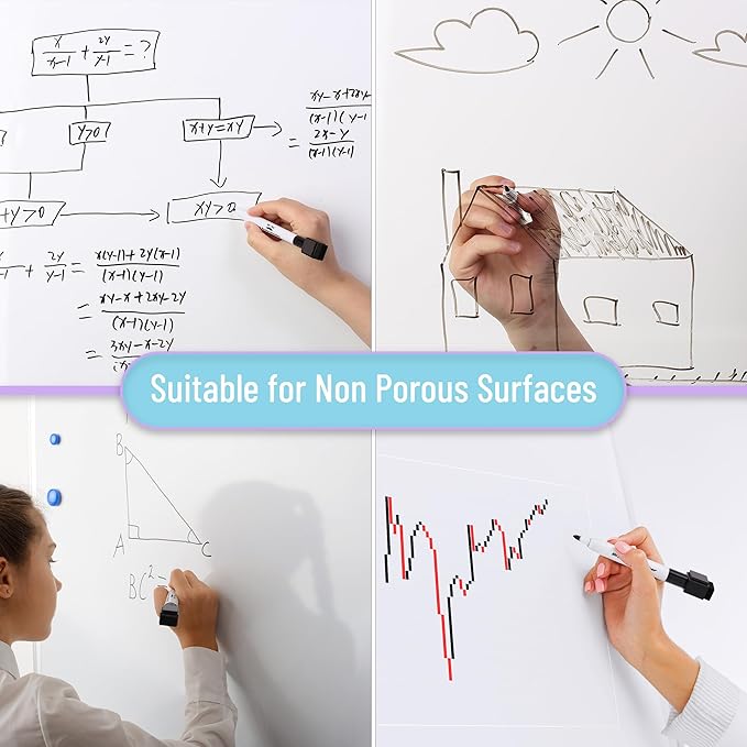 Mr. Pen Magnetic Dry Erase Markers - 12 Pack, Black Fine Tip with Eraser Cap