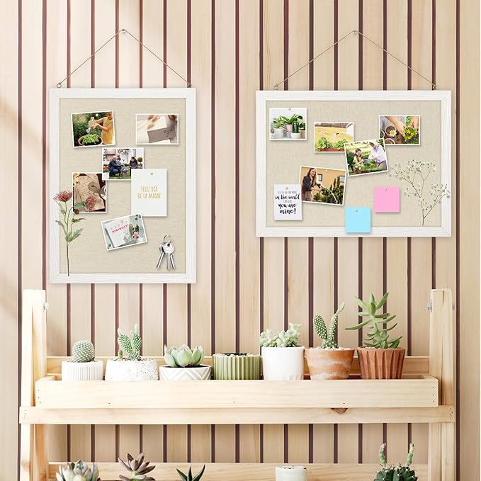 DOLLAR BOSS Bulletin Boards with Linen 2-Pack 16''X 12'' Cork Board for Walls Wood Framed Bulletin Boards, Small Pin Board for Home Kitchen Office Decorative Hanging 20 Pushpins