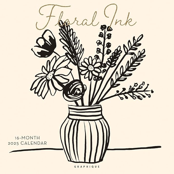 Graphique 2025 Floral Ink Wall Calendar | 12” x 12” | Thick Paper | Home & Office Organizer | Large Monthly Grid | 3 Languages & Marked Holidays | 4 Month Preview Page for 2026