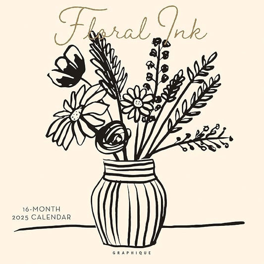 Graphique 2025 Floral Ink Wall Calendar | 12” x 12” | Thick Paper | Home & Office Organizer | Large Monthly Grid | 3 Languages & Marked Holidays | 4 Month Preview Page for 2026