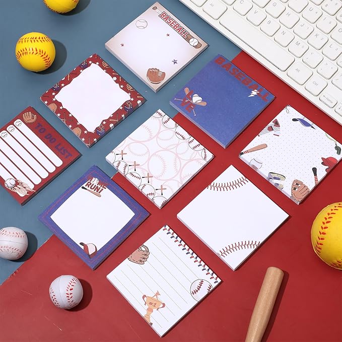 Thenshop 9 Pads Sport Sticky Notes Ball Self Stick Notepads 3x3 Inches Notes Cute Adhesive Memo Pad Gifts for Office Sports Birthday Party Favors(Baseball)