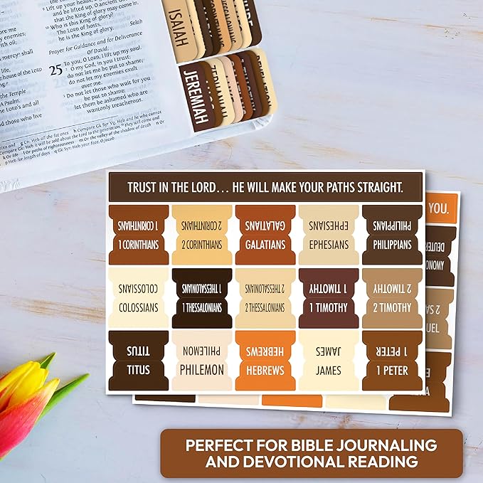 Brown Bible Tabs, 90 Large Print Bible Index Tabs for Study Bible, Laminated Easy-to-Read Label, Christian Gift for Women, Men, Kids