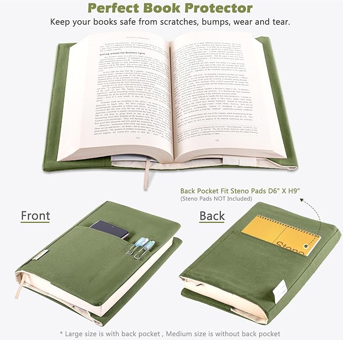 Canvas Book Covers, Washable Book Protector, Book Cover for Paperback Novels, Adjustable Book Cover for Hardcover with Pockets for Pen, Soft Cover Books, Book Lovers Gifts