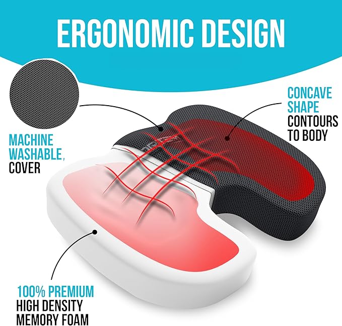 FORTEM Seat Cushion and Lumbar Support for Office Chair, Desk Chair Cushion, Memory Foam Office Chair Cushion, Non Slip Sitting and Back Pillow for Gaming, Car Seat Cushion, Chair Pad