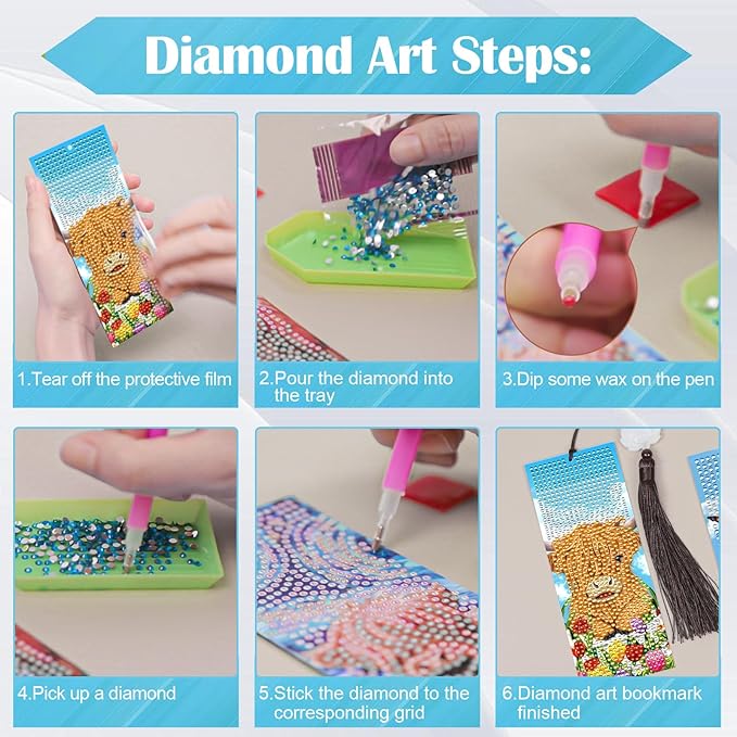 Anseal 3 Pcs Diamond Art Bookmarks for Book Lovers, Spring Summer PU Leather Aanimal Print Diamond Crafts Bookmarks for Women Girls, Tassel Beaded Book Mark for Graduation Birthday Reading Present