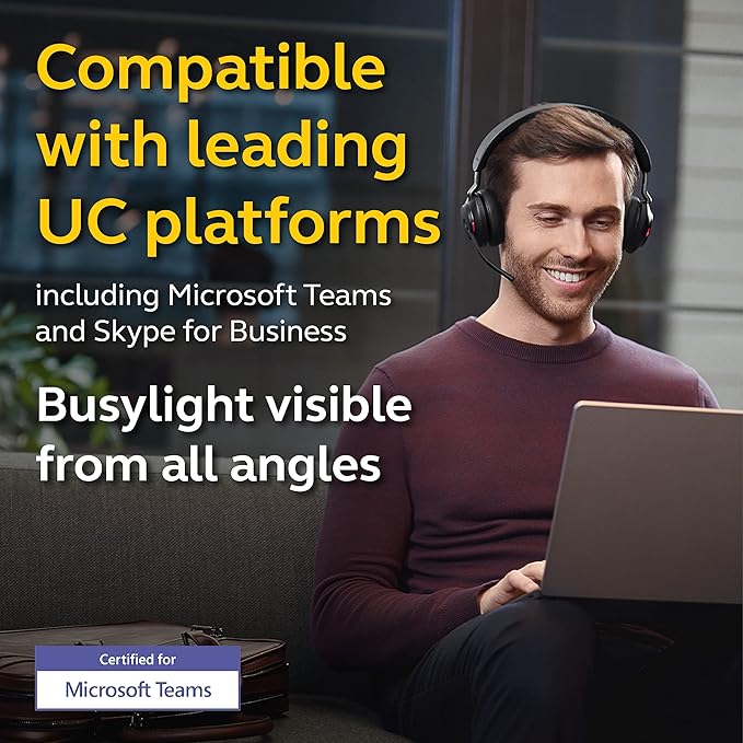 Jabra Evolve2 65 MS Wireless Headphones with Link380a, Stereo, Black – Wireless Bluetooth Headset for Calls and Music, 37 Hours of Battery Life, Passive Noise Cancelling Headphones