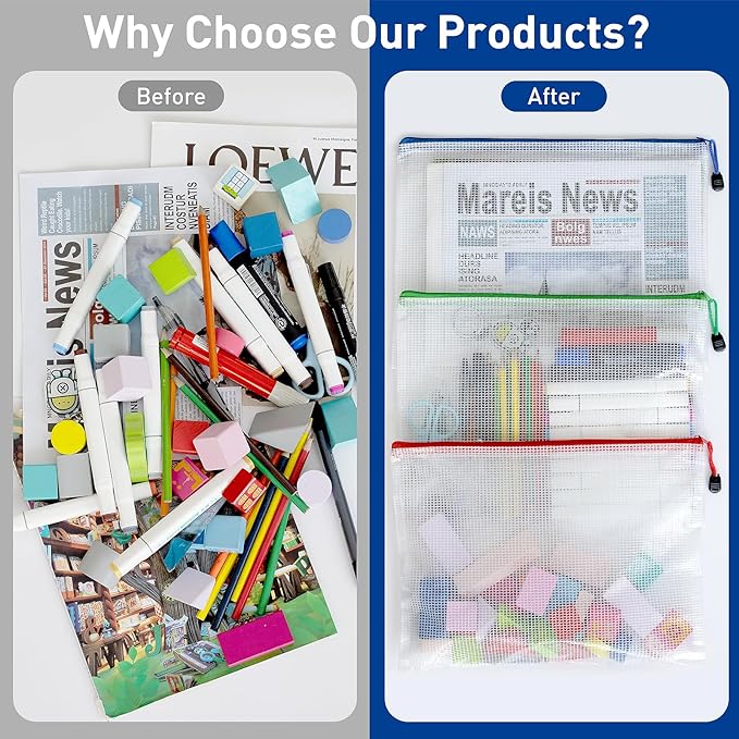 18pcs Mesh Zipper Pouch Bags, A4 Zipper Pouch, Mesh Bags With Zipper, Plastic Zipper Pouches, 9 Colors Zipper Pouches for Organizing, Board Game Storage, Travel, School Office organize