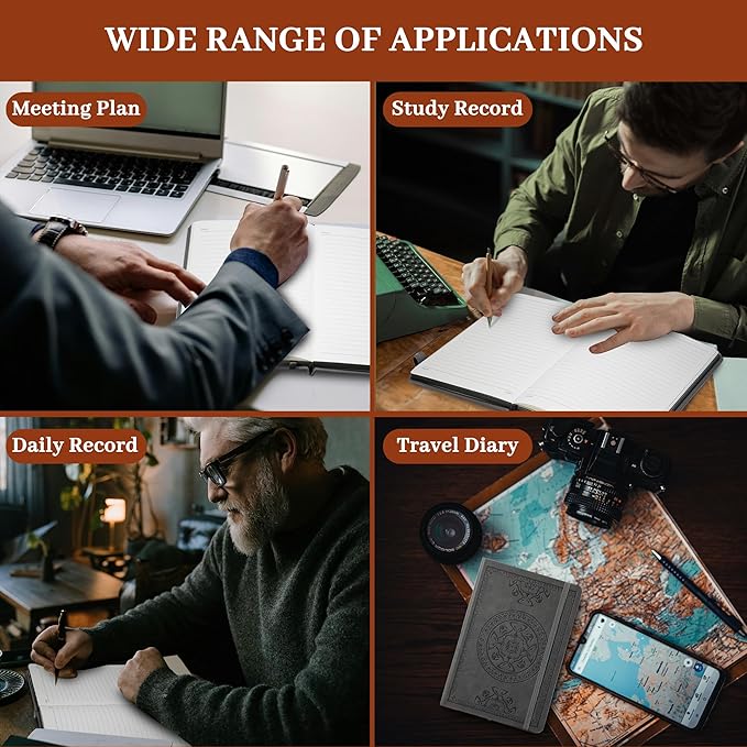 CAGIE Leather Journal for Men Hardcover Journals for Writing with Pen, 290 Pages Lined Journaling Notebooks for Work Leather Vintage Journal Notebook, 6.1" x 8.5", Gray