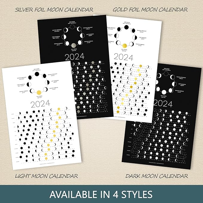 2024 Moon Phase Calendar (SHIPS FLAT) - Hangable Light Lunar Wall Poster - Great as a Unique Gift, Moon Tracking, Wall Décor & Art, Astrology Decorations - A Celestial Calendar - by Thankful Greetings