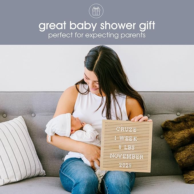 Pearhead Wooden Letterboard Set - Ideal Photo Sharing Prop for Baby Announcements, Milestone Keepsake, Custom Message Board and Shower Gift - Includes 188 Letters, Numbers, and Symbols - Natural Wood