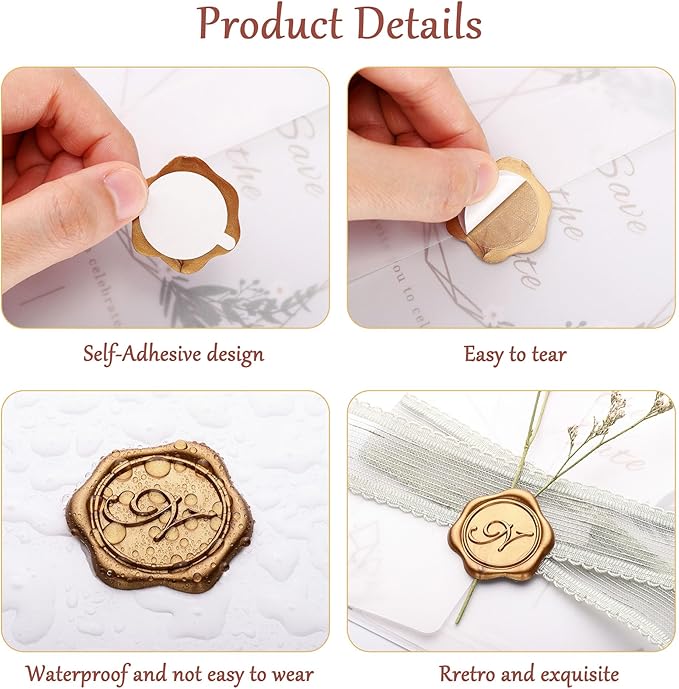 Yoption Initial N Wax Seal Stickers, 50 Pack Antique Gold Self Adhesive Envelope Seal Stickers for Wedding Party Birthday Christmas (N)