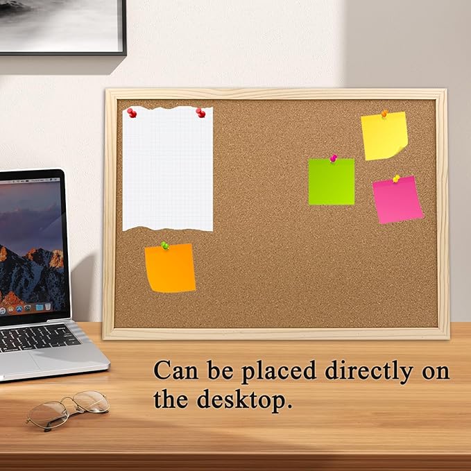 GDMINLO Cork Board Bulletin Board, 15.7"X 11.81" pin Boards for Walls, Oak Wood Finish Frame, Wall Mounted Cork Board for Office Home and School(Pins, Eye Bolts, gaskets, Screws)
