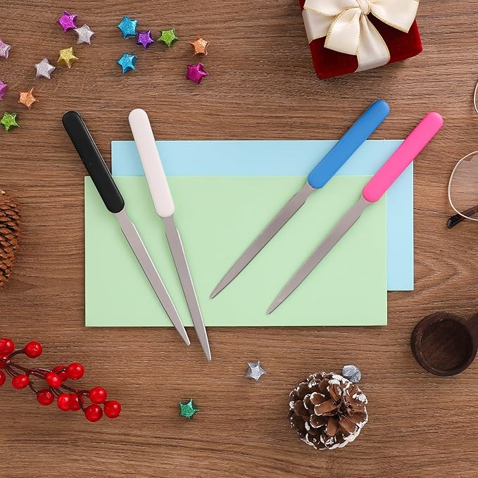 4 Pieces Letter Opener Lightweight Mail Slitters Letter Knives Stainless Steel Knife Tool Hand Convenient Colorful Envelope Opener Ergonomic Grip Staple Removal Tool for Office Home Supplies