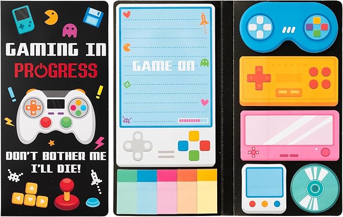 B1ykin Sticky Notes Set - Cartoon Theme Cute Self-Stick Notes Pad Teacher Appreciation Gifts， Self-Adhesive Writing Memo Pages Sticky to Do Notepad for Kids Employee School Office (Black Video Game)