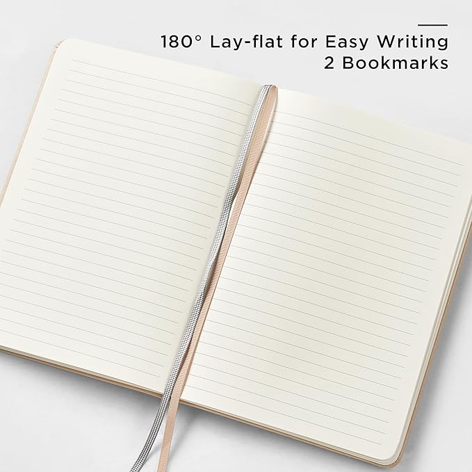 A5 Lined Journal and Pen Set, Hardcover Notebook with Pen, 160 Pages 100gsm Thick Ruled Paper for for Women Men Work Business School or Home Writing, 5.7'' x 8'' (Light Apricot)