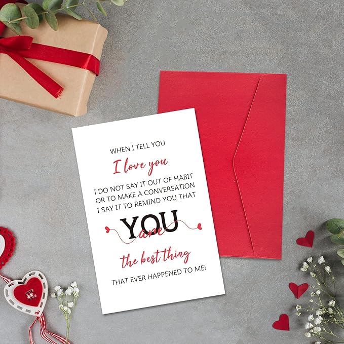 Ogeby Valentines Day & Anniversary Card for Couples, Romantic Greeting Card with Red Envelope, I Love You Card for Husband Wife, Boyfriend Girlfriend