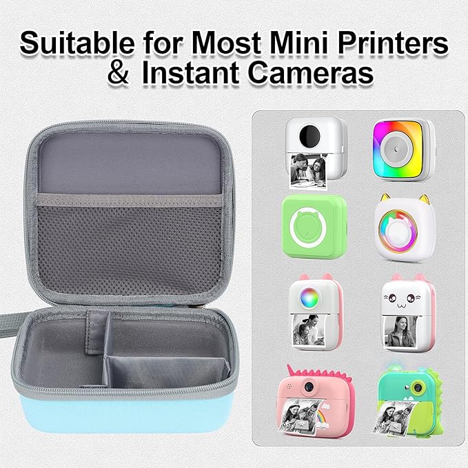 HBCX Mini Printer Case,Hard Protective Box,Portable High-capacity Travel Carrying Case,Suitable for Thermal Inkless Sticker Photo Printer,Label Marker,Instant Print Camera(Only Blue Case)