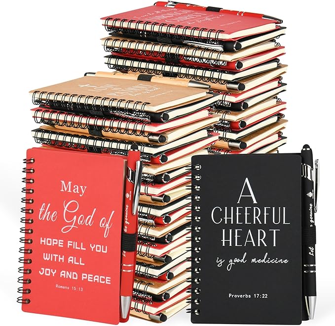 INSADA Christian Prayer Journal Spiral Notebooks Bulk with Pens - Small Notepads (4.13”x5.43”) - Easter Gifts for Women men,Church Members & Bible Study Groups (30 sets multicolor)