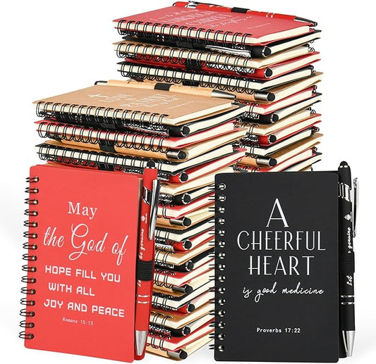 INSADA Christian Prayer Journal Spiral Notebooks Bulk with Pens - Small Notepads (4.13”x5.43”) - Easter Gifts for Women men,Church Members & Bible Study Groups (30 sets multicolor)