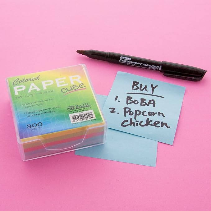 BAZIC Color Paper Cube w/Durable Tray, 3" X 3" 300 Count/Pack, Mini Memo Papers Pads Note Paper Reminders (Non Sticky), Assorted Colors, 36-Pack