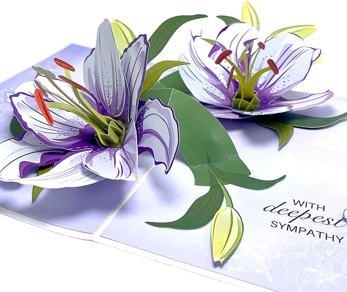 Paper With Deepest Sympathy Card, White Lily Pop Up Card, Loss of Loved One, Pet, Mom, Dad, Child, Thinking Of You, Condolence, Bereavement, Grief with Envelope (White Lily)
