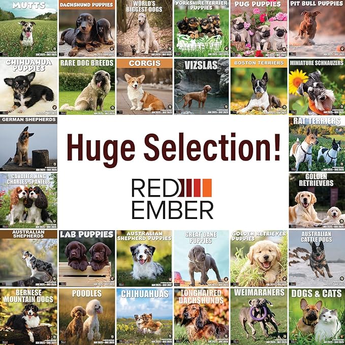 RED EMBER Pit Bull Puppies 2025 Wall Calendar 12 Month | 12" x 24" Open | Thick & Sturdy Paper | Giftable | Calendar 2025