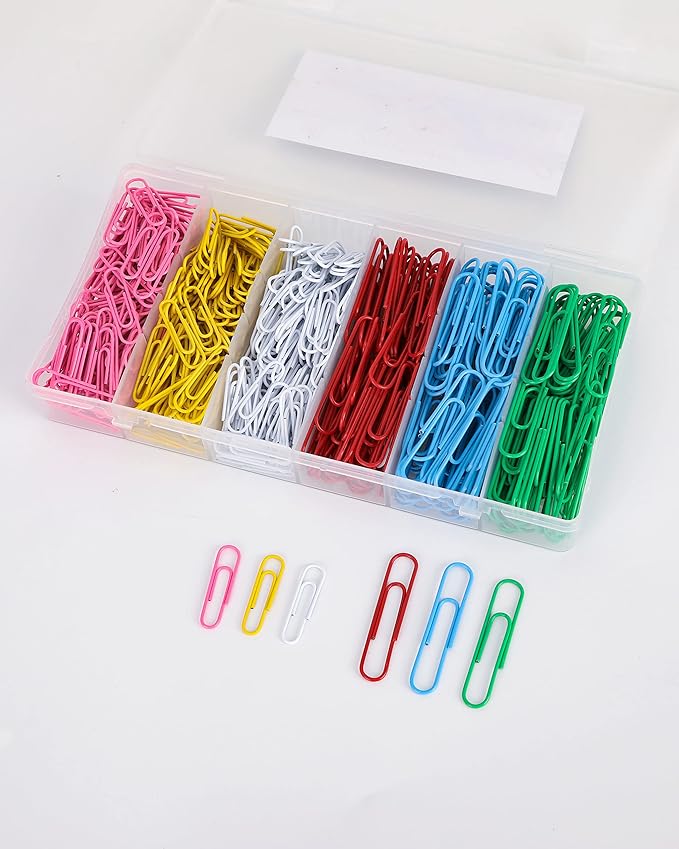 PAPERPAL Colorful Vinyl Coated Paper Clips, 540 Paperclips Per Box Jumbo & #1 Sizes Assorted Color, Office School & Personal Use, Daily DIY, Large & Medium Size (2" & 1-2/7") Paper Clip, Rainbow Pack