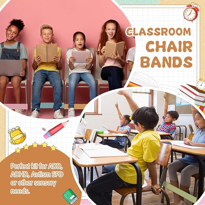 Berlune 24 Pcs Classroom Chair Bands Fidget Chairs and Desks Bands ADHD Autism Tools Bounce Flexible Seating for Classroom(Earth Tones,1 mm)