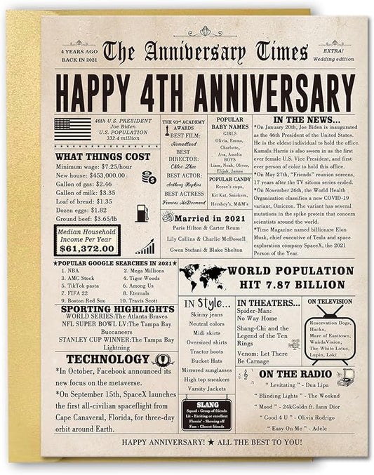 Funny 4th Anniversary Card for for Him Her, Large 4 Years Marriage Anniversary Card Gift for Husband Wife Couple, Fruit Anniversary Card for Women Men