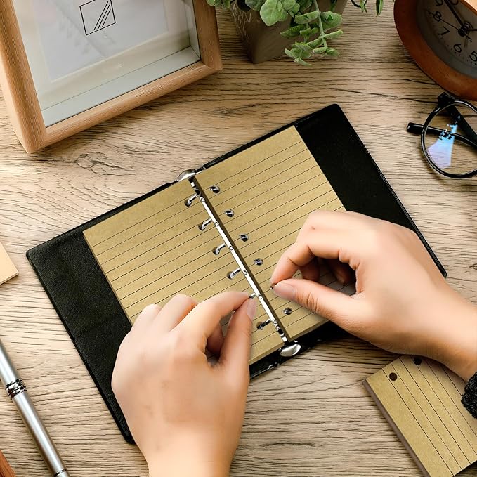 Ireer 200 Sheets Blank Lined Paper Refill for 3 x 5 Binders 6 Ring Memo Refill Paper Mini Ruled Filler Paper Books Planner Inserts Blank Lined Paper for Binder (Kraft)