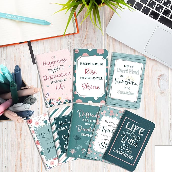 Funrous 32 Pcs Motivational Quote Pens Inspirational Notepads Mini Journal with Ballpoint Pen Small Notebooks Gift Set for Men Women Coworkers, Adult Party Favors Prizes Gift Bulk(Floral)