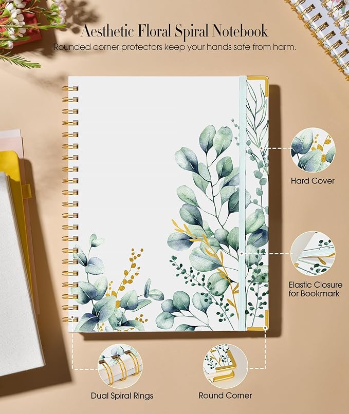 Aesthetic Spiral Notebook Journal for Women, 200 Pages Lined Notebooks 8.5” x 11”, A4 Large Hardcover Spiral Journals with 100 GSM Thick Paper, Cute College Ruled Notebook for Writing Work School
