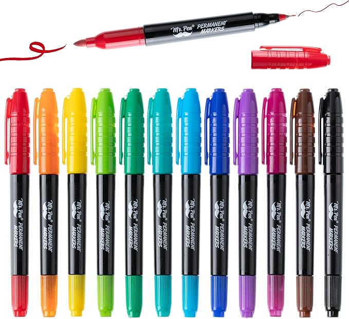 Mr. Pen- Dual Tip Permanent Markers, 12 Pack, Fine & Ultra Fine Tip, Fine Tip Permanent Markers, Fine Tip Marker, Permanent Markers Fine Point, Fine Point Permanent Marker, Marker Pens Fine Point