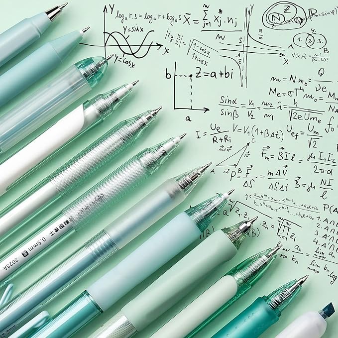 Four Candies 12Pack Pastel Gel Ink Pen Set, 11 Pack Black Ink Pens with 1Pack Highlighter for Writing, Retractable 0.5mm Fine Point Cute Note Taking Pens for School Office (Green)