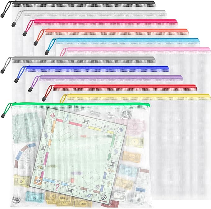 Umriox Zipper Pouch, 16.9x12.4 in (12 Colors, 12 Packs), Extra Large Zipper Bags, Waterproof Zipper Pouches for Office Supplies, Puzzles, Board Game Storage & Cross Stitch Projects