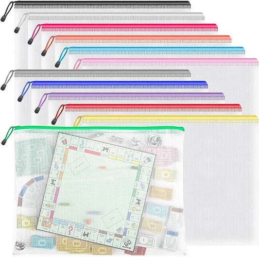 Umriox Zipper Pouch, 16.9x12.4 in (12 Colors, 12 Packs), Extra Large Zipper Bags, Waterproof Zipper Pouches for Office Supplies, Puzzles, Board Game Storage & Cross Stitch Projects