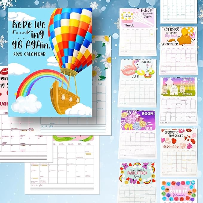 Here We Again 2025 Calendar, Calendar 2025 Planner, Hanging Month Hanging Calendar, Novelty Planning Wall Calendar Note Pads for Home Office (Hot Air Balloon)