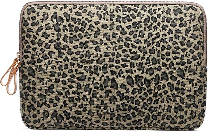 XSKN 14 inch Yellow Cheetah Zipper Canvas Fabric Stylish Leopard's Spots Print Style Laptop Sleeve for MacBook/Dell/HP/Lenovo/Sony/Toshiba/Acer/Samsung/Haier etc.