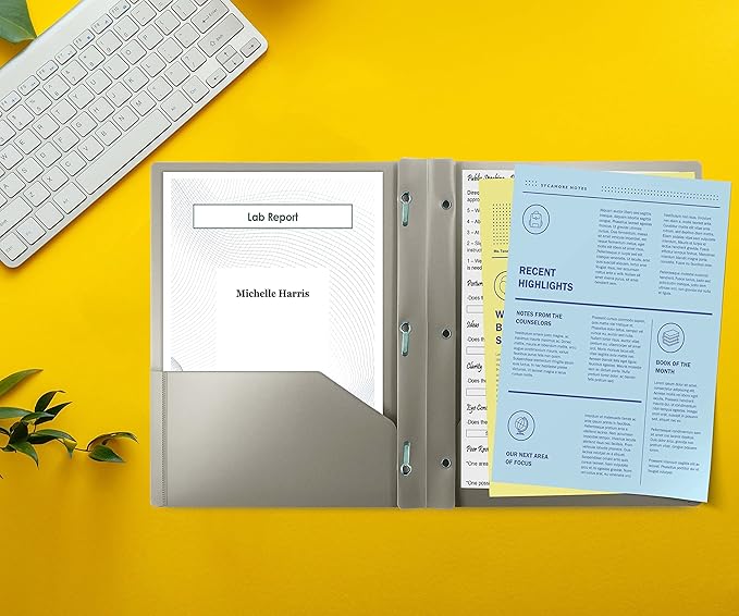 Better Office Products Gray Plastic 2 Pocket Folders with Prongs, 24 Pack, Heavyweight, Letter Size Poly Folders with 3 Metal Prongs Fastener Clips, Gray