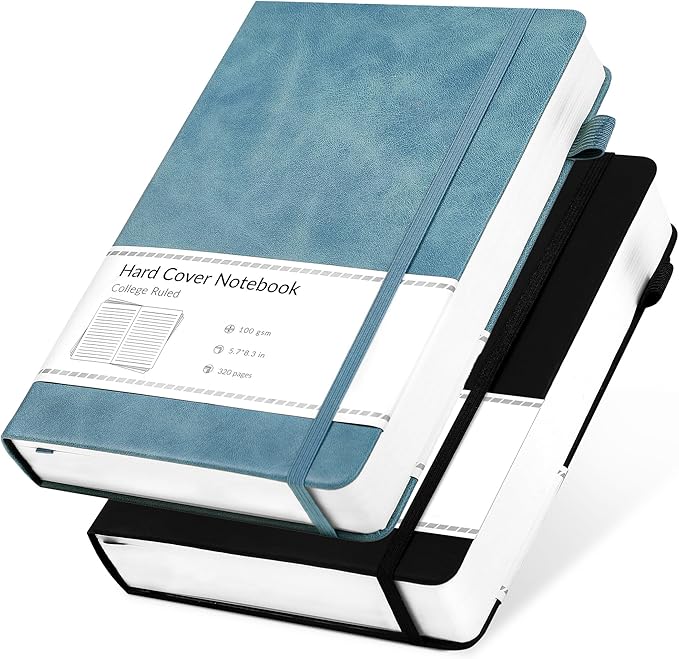 CAGIE 2 Pack Journals Notebooks for Women Men Leather Journals for Writing Hardcover A5 Journaling Notebooks Thick Journal Supplies Diary, Black& Blue