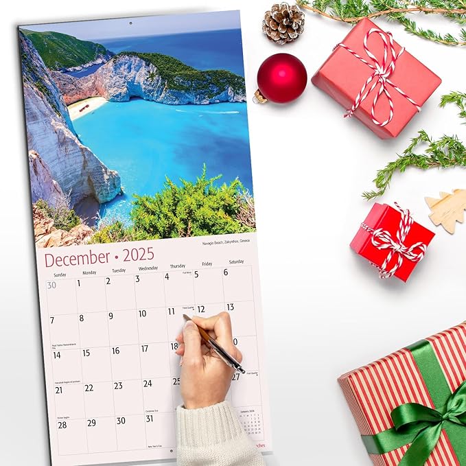 RED EMBER White Sand Beaches 2025 Wall Calendar 12 Month | 12" x 24" Open | Thick & Sturdy Paper | Giftable | Calendar 2025