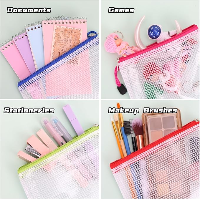 EOOUT 14pcs Mesh Zipper Pouch, A6 Size Zipper Bags, 6.5 x 4.7 Inches in 14 Colors for Travel Storage and Office Supplies Storage