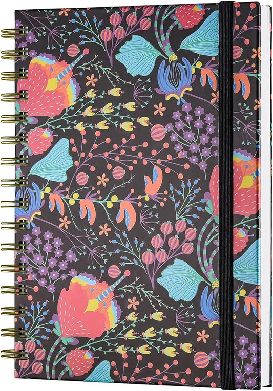 Spiral Notebook, A5 Lined Journal for Women, Hardcover Spiral Journal with 2 Pockets, College Ruled Notebooks, Cute Notebook for Office, School Supplies, Gifts (160 Pages, 6.3" x 8.46")