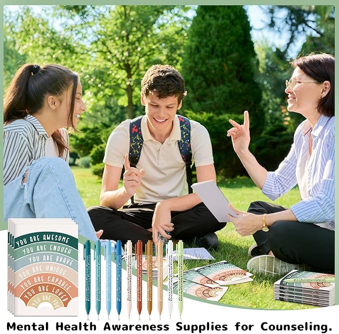 Janlaugh 100 Pcs Positive Affirmations Reminder Notepad Motivational Pen Positive Psychology Pocket Notebooks with Colored Ballpoint for Volunteer Week Mental Health Therapy Teacher Student Classroom