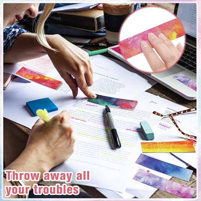 80 Pcs Anxiety Sensory Stickers with Inspirational Quotes Calm Textured Strips Relief Mental Health Stickers School Office Adhesive Sensory Tape Anti Stress Toys for Adults Teens (Trendy)