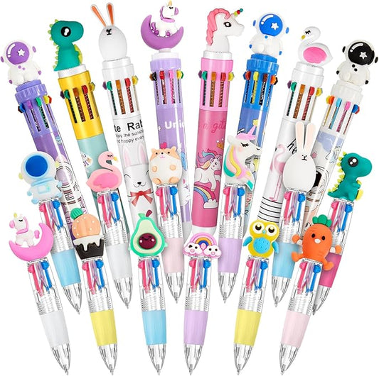 18 Pcs Multicolor Pen in One Include 4 In1 and 10 in 1 Colored Cute Pens Retractable Cartoon Ballpoint for Valentine‘s Day Birthdays Office Gifts (Classic)