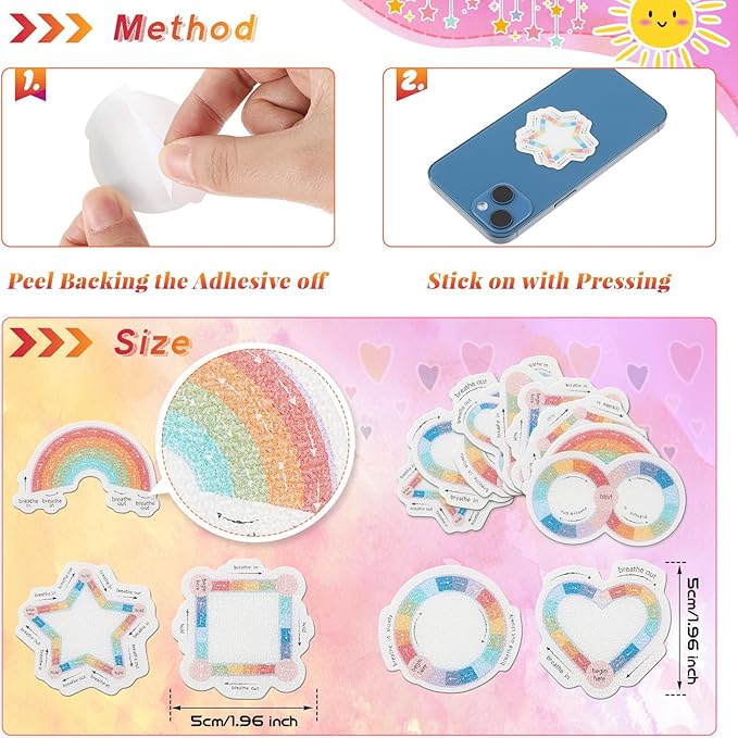 Gersoniel 36 Pieces Anxiety Sensory Stickers Cute Fidget Textured Strips Toys Anti Stress Tactile Rough Sensory Calm Textured Strips Adhesives Anxiety Relief for Adults Teens Desk (Breath Style)