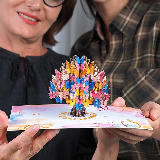 Paper Love Butterfly Tree 3D Pop Up Card, Gift for Birthday, Wedding, Anniversary, Mothers Day, Thank You, Get Well, All Occasion or Just Because - 5" x 7" Cover - Includes Envelope and Note Tag