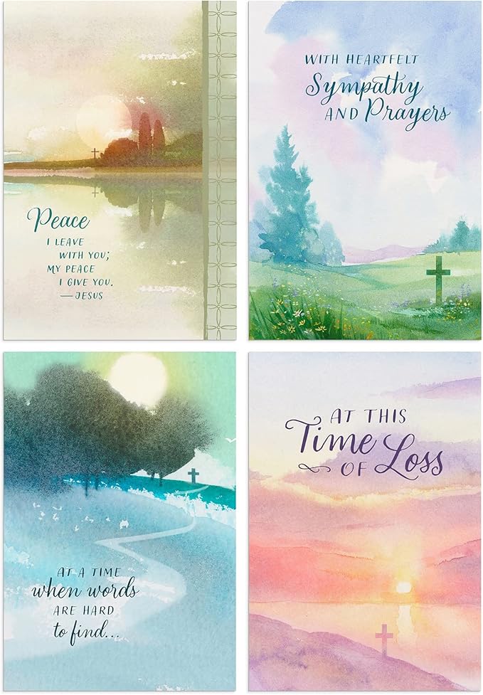 DaySpring - When Words are Hard to Find - 4 Watercolor Greeting Card Design Assortment with Scripture - 12 Sympathy Boxed Cards & Envelopes (U1204)